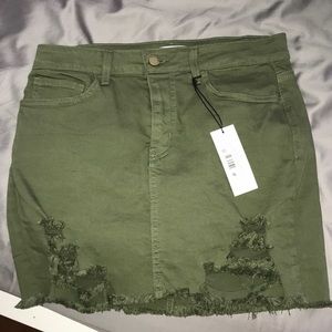 Olive ripped denim skirt